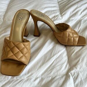 Vince Camuto tan quilted square toe mule heels with high block heel size 37.5